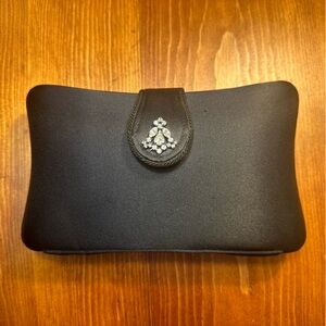 80s Rhinestone Satin Black Clutch Prom Formal Evening Bag Shoulder Strap 5 X 8